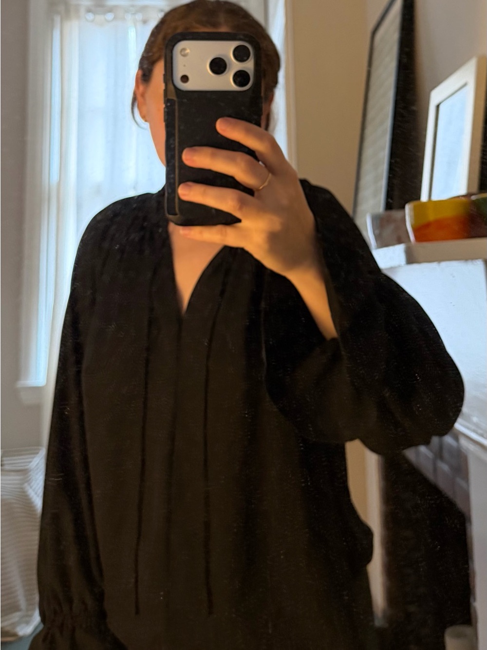 Madewell Black Long-Sleeve V-Neck Tie Blouse - Picture 2 of 2